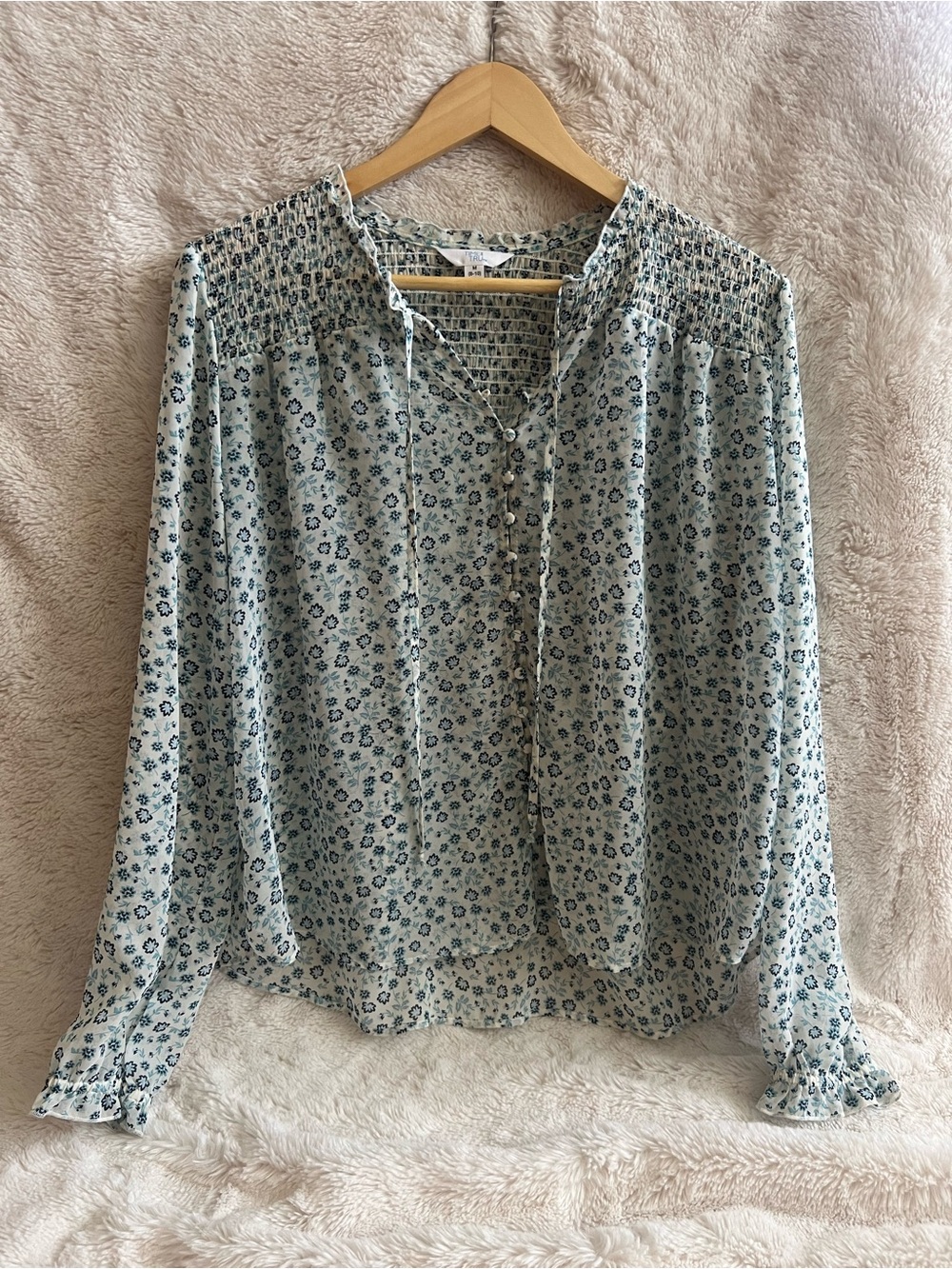 Light Blue Floral Peasant Blouse - Time & True Size M